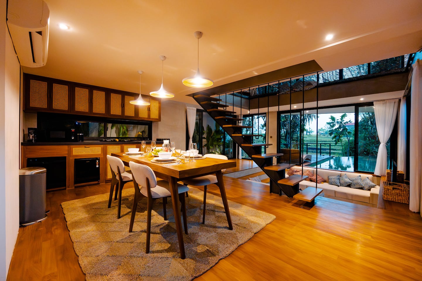 Timber dining table for four
