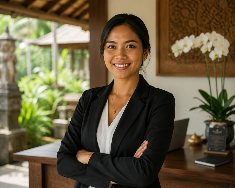 Irene, host and guest relations, at the villa desk